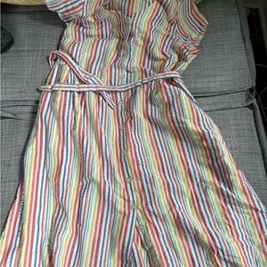 Woman within vintage rainbow button -Down Dress with Belt and pockets